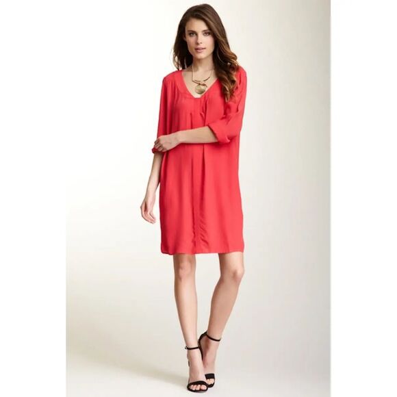 NWT BCBG Max Azria Levin Lipstick Red V-Neck Minimalist Long Sleeve Mini Dress S - Picture 4 of 9
